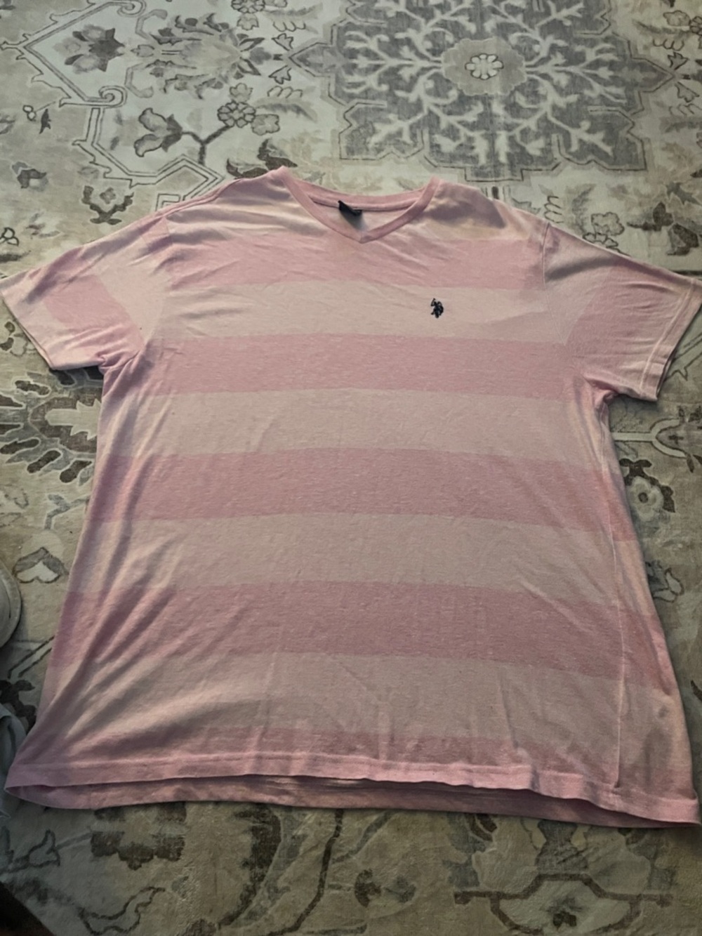 U.S. Polo Assn. Pink & Light Pink Striped V-Neck Short Sleeve Tee